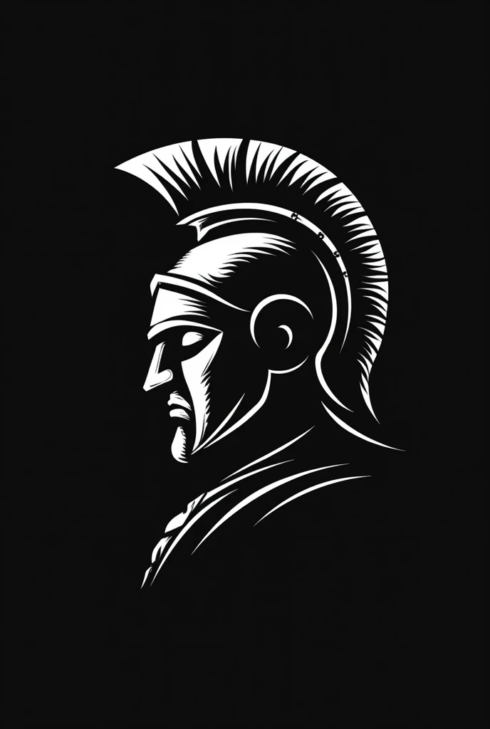 Make a logo for a clothing brand in the gym niche, the head of a Spartan, in black and white, an impactful image, with strong traits