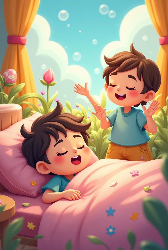 Lazy sleepyhead and joyful person in a cartoon