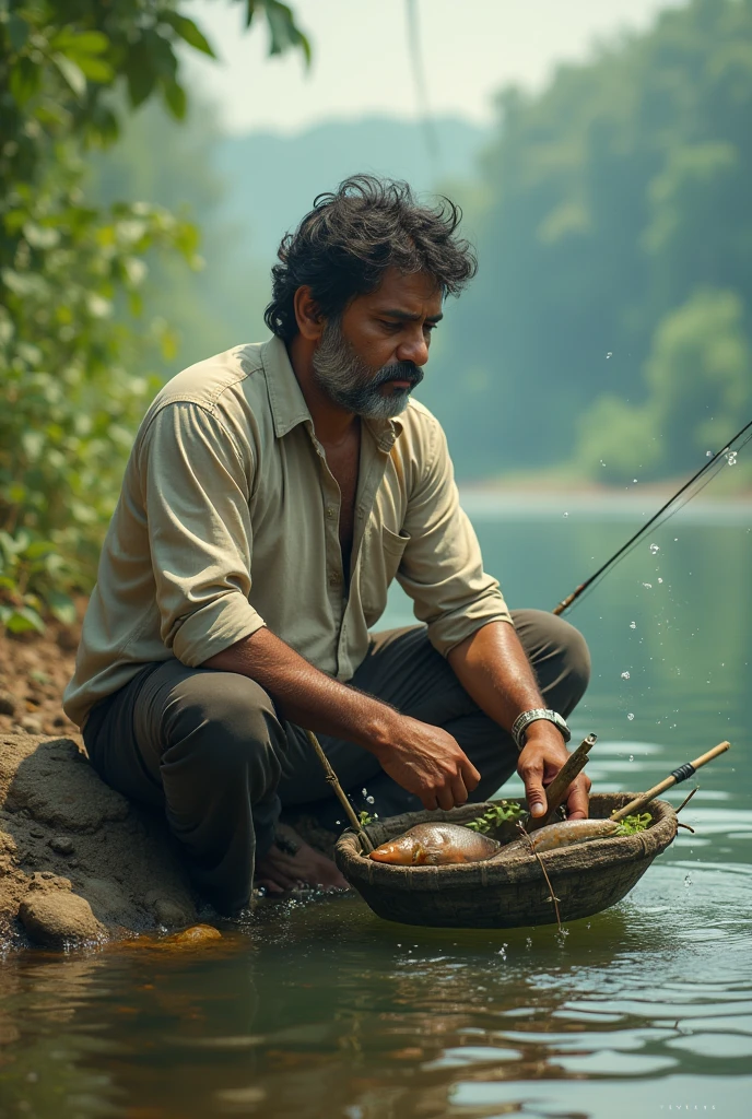 নায়ক শাকিব খান  মাছ ধরছে