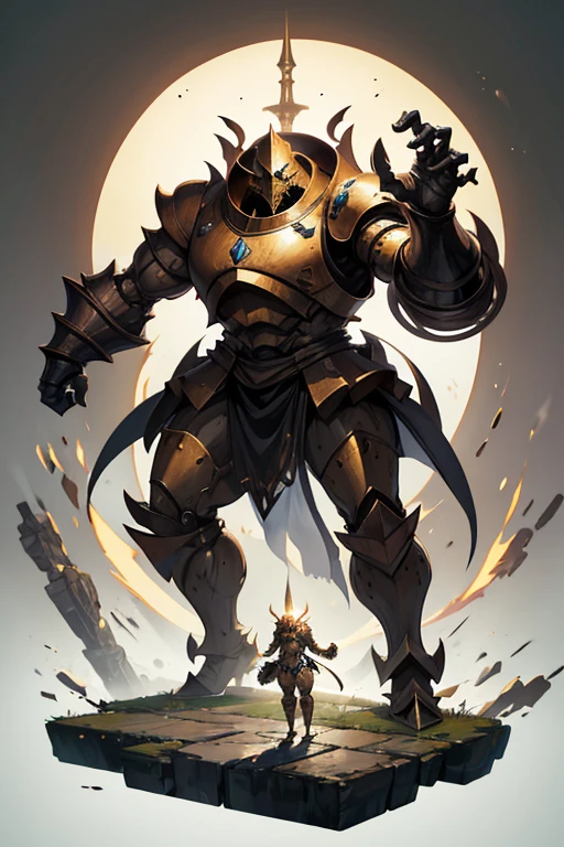Metal golem, fat, tall stature, defensive stance, anime style, full body