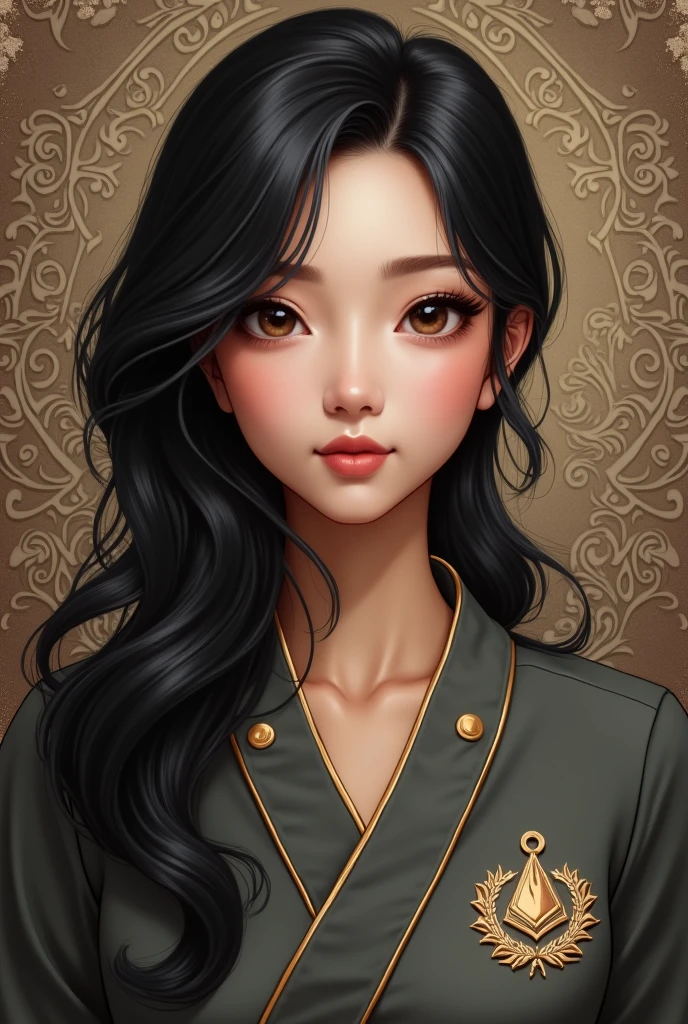 Create an image (High quality),(Highly detailed pattern),(Complexity 5:5),(Professional photographer),Portrait of a woman,Beautiful face,black hair,Dressing in massage staff uniform,