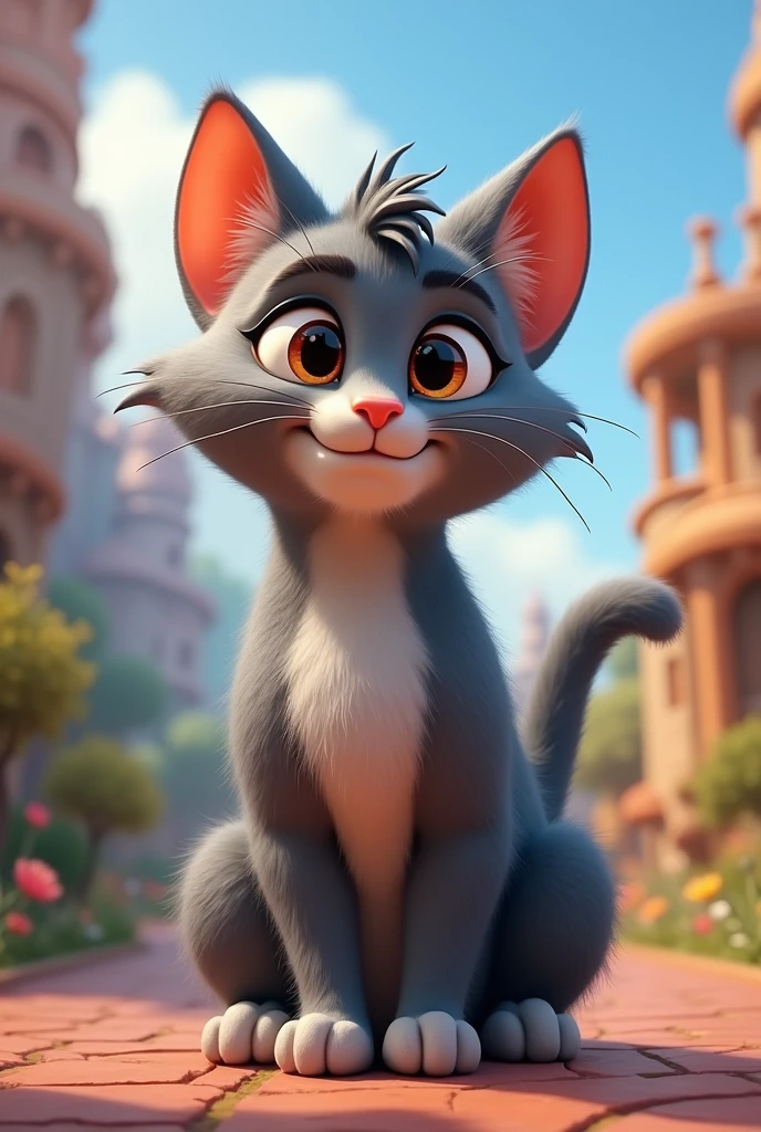 An adult gray male disney style cat