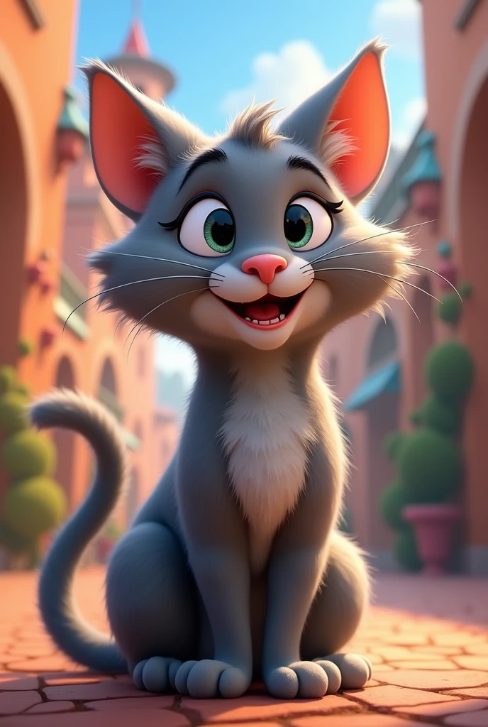 An adult gray male disney style cat