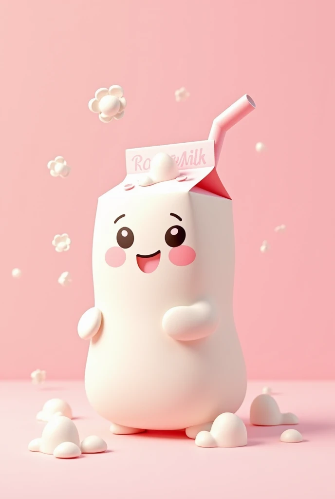 Create a milkshake cartoon box drink named rosemilk with pink and white colour 
