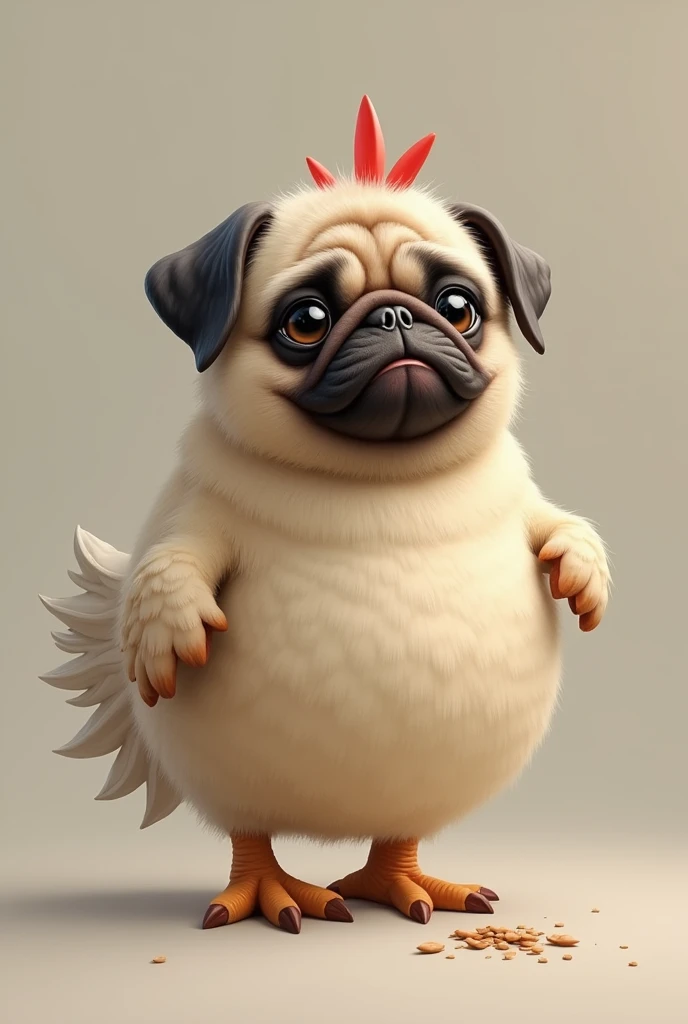 chicken but with the head of a pug dog