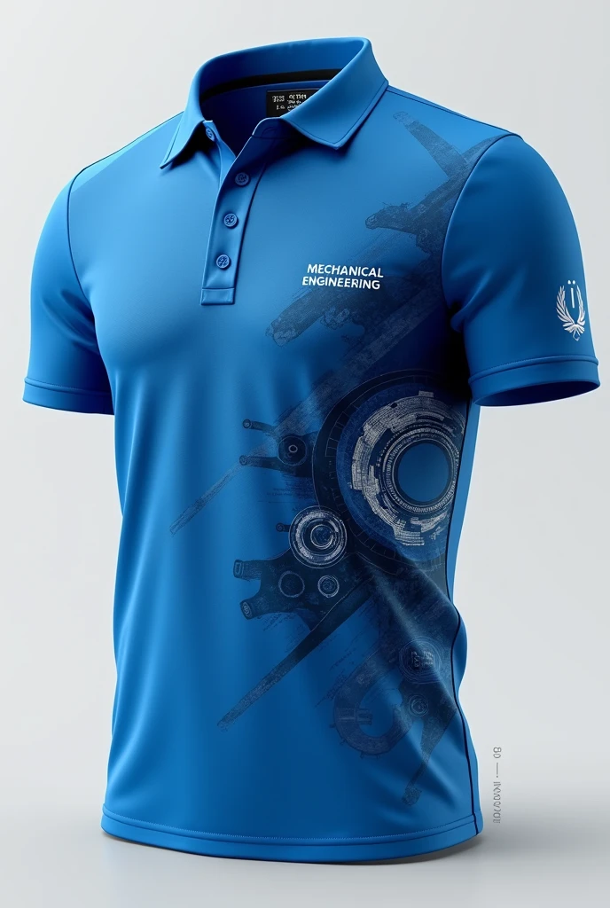 A poloshirt design for mechanical engineering students with a blue theme