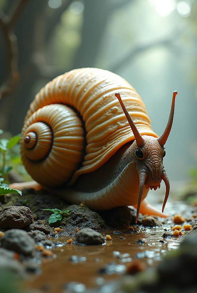 snailklike alien that had a hard shell on their back that grew has they aged and could retreat into, they used their mouth parts at the front of their soft bodies to manipulate tools
