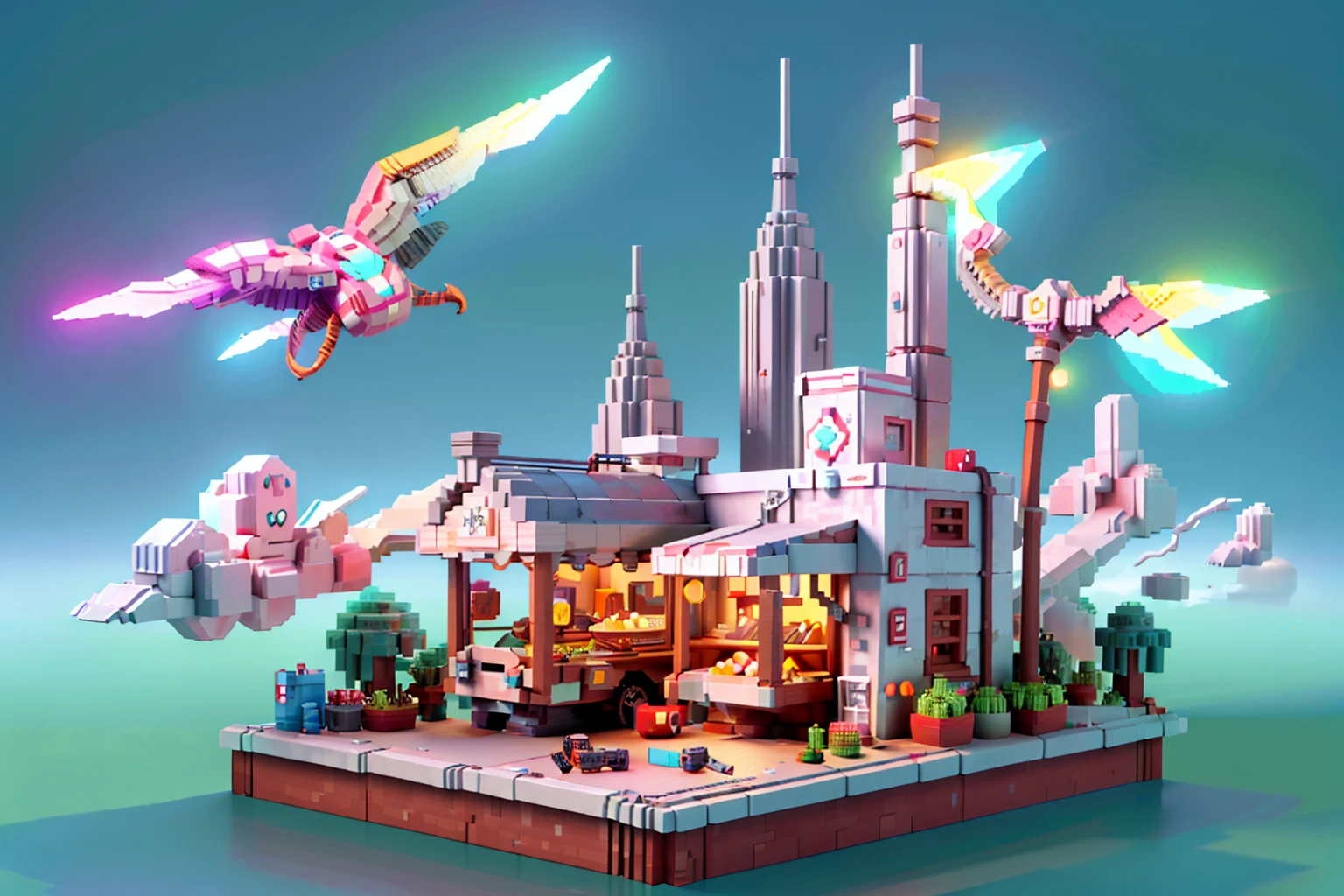 masterpiece,best quality,(ray tracing,cinematic lighting), , (concept art background \(Voxel\):1.6), (vbcb:1.6), 3d pixel art, (vpa:1.3), (minecraft:1.3),Voxel, scenery, no humans, bird, building, smoke, city, cityscape, bridge, outdoors, fog, sky, cloud, aircraft, crane (machine), tower, watercraft, smokestack,
, motor vehicle, ground vehicle, halo, motorcycle, 1girl, lamppost, solo, scenery, building, outdoors, city, sky, cityscape, city lights, road, wide shot, night, skyscraper, sitting, science fiction, standing, white hair
