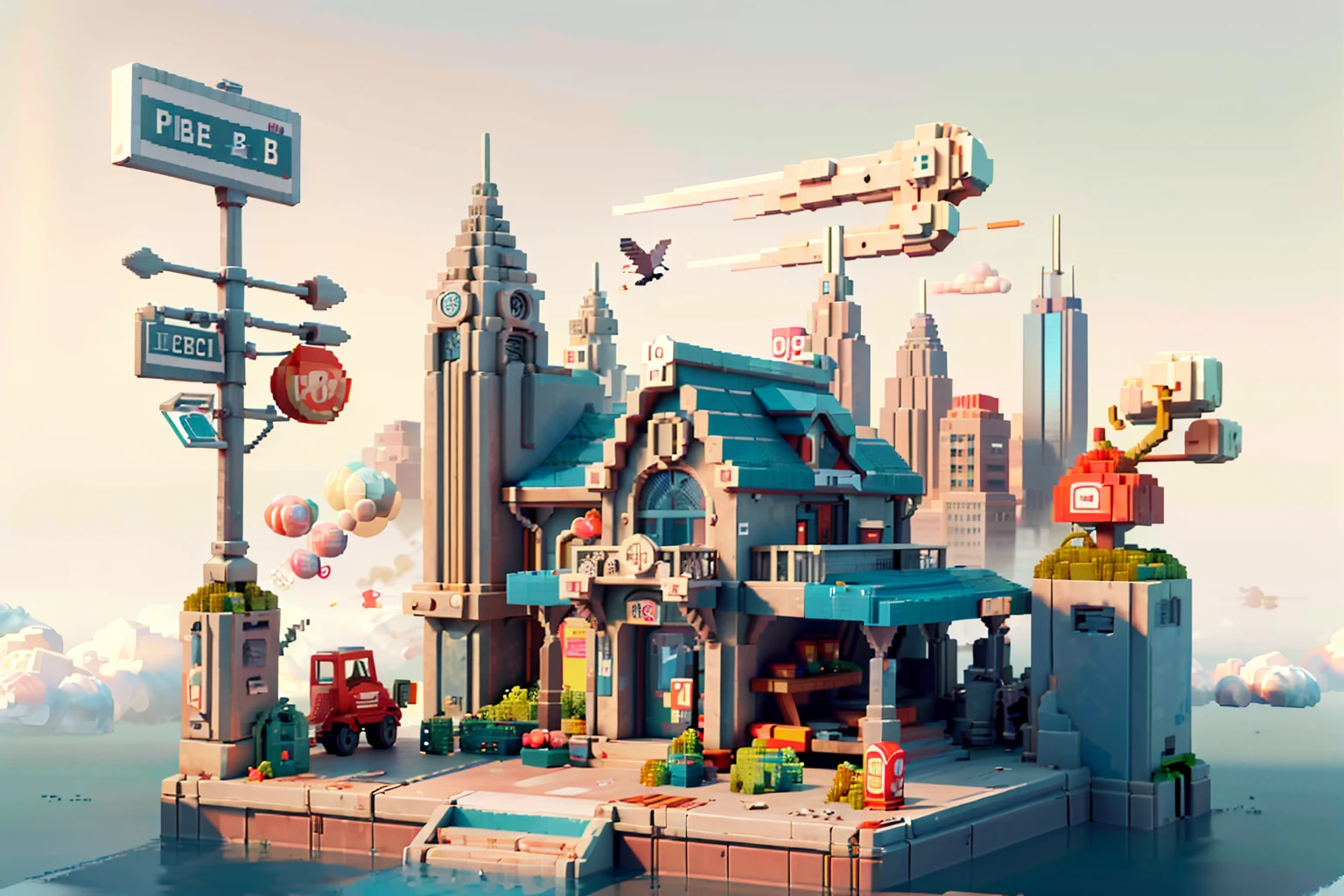 masterpiece,best quality,(ray tracing,cinematic lighting), , (concept art background \(Voxel\):1.6), (vbcb:1.6), 3d pixel art, (vpa:1.3), (minecraft:1.3),Voxel, scenery, no humans, bird, building, smoke, city, cityscape, bridge, outdoors, fog, sky, cloud, aircraft, crane (machine), tower, watercraft, smokestack,
, motor vehicle, ground vehicle, halo, motorcycle, 1girl, lamppost, solo, scenery, building, outdoors, city, sky, cityscape, city lights, road, wide shot, night, skyscraper, sitting, science fiction, standing, white hair
