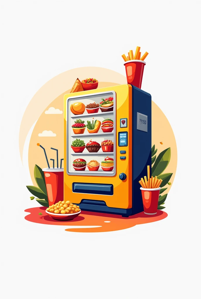 "Design a logo for a food vending machine. The logo should convey convenience and variety, featuring elements like a stylized vending machine, food items, or a dynamic, modern look. Use vibrant colors to attract attention and ensure the design is simple and recognizable, reflecting the ease and accessibility of grabbing a quick meal or snack."