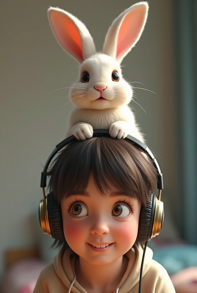 A BUNNY ON HIS HEAD REALISTIC HEADPHONES 