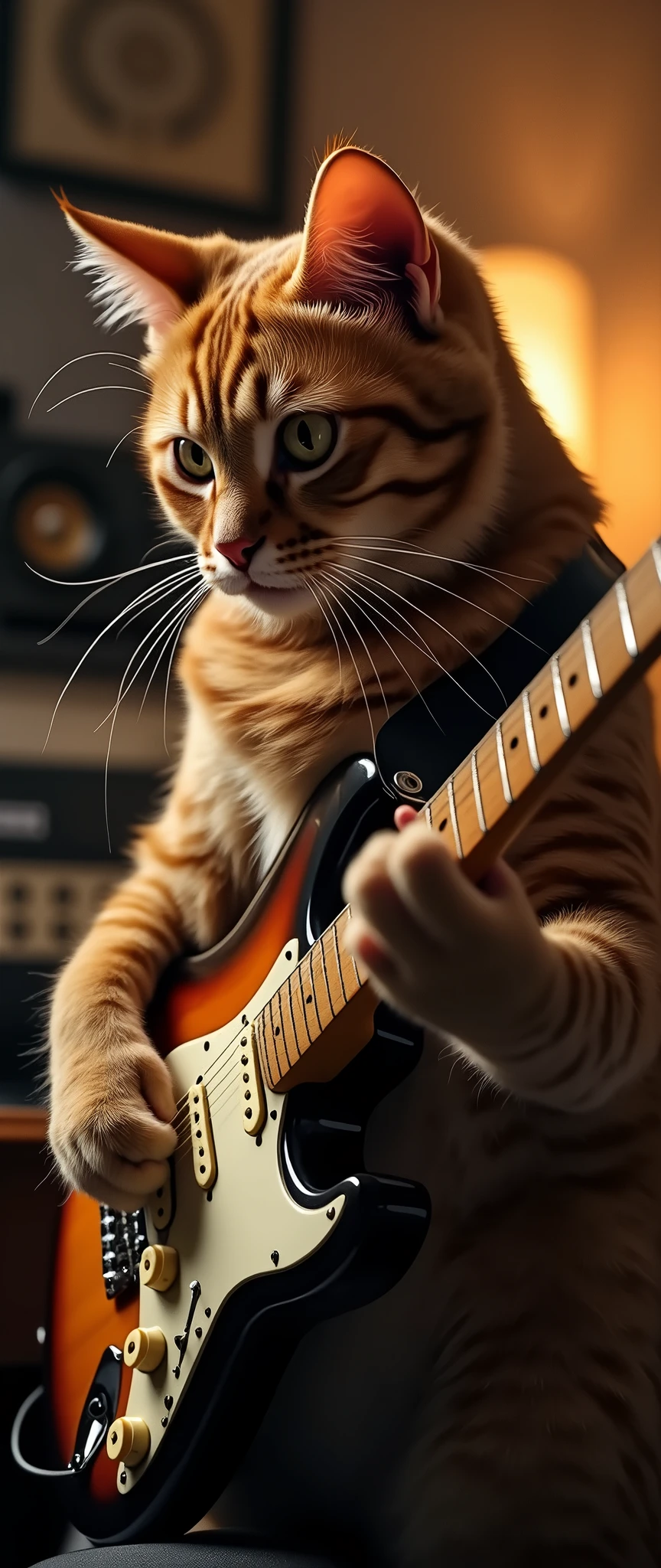 A cat playing a Stratocaster　Highest quality