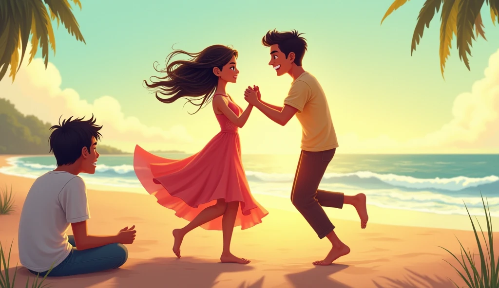 My friend bithi who is 25 yr and her male friend bestu also same age dance in a beach area and i am joy who love bithi feel jealous and sit down beside