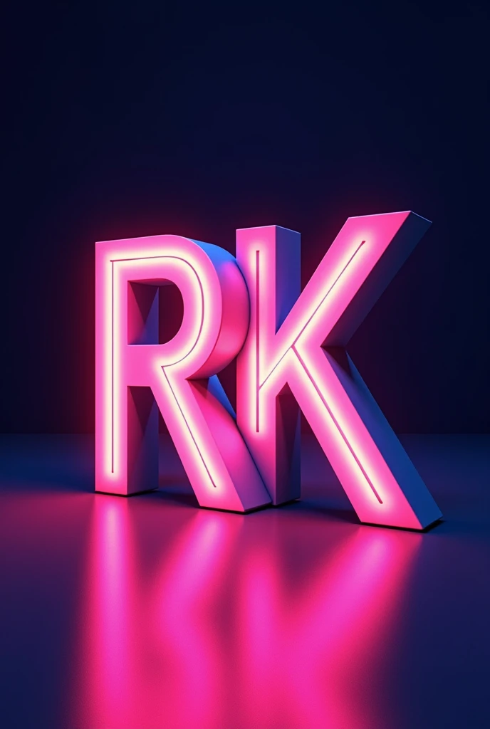 Letters 'R' and 'K' in capital both together but not connected in a cool font, 3d, glowing in neon colours, it should look really very cool