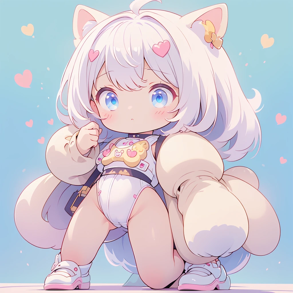 A cute little guy wearing a rabbit costume、fluffy、Loose、pastel colour、Highest quality、Masterpiece、Milky white hair color、kawaii tech,