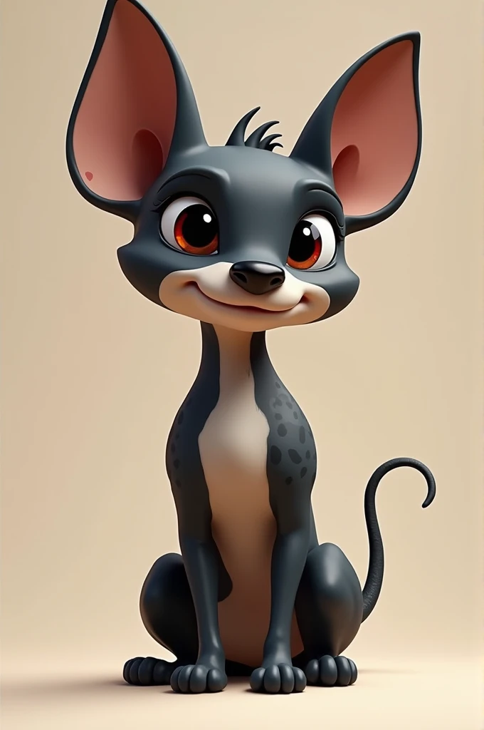 "Create a 2D animated mascot design for the Pan American Games 2024, inspired by Milco from Lima 2019, but based on a Peruvian Hairless Dog. The design should be in a sketch style, resembling a hand-drawn vector illustration, with simple lines, no detailed shading, and no realistic 3D elements. The mascot should have smooth, black or grayish skin with spots, no hair, and an expressive face with minimal detail. Incorporate subtle Peruvian cultural motifs to emphasize its origins. Keep the design clean and bold, focusing on strong, recognizable shapes rather than intricate details."