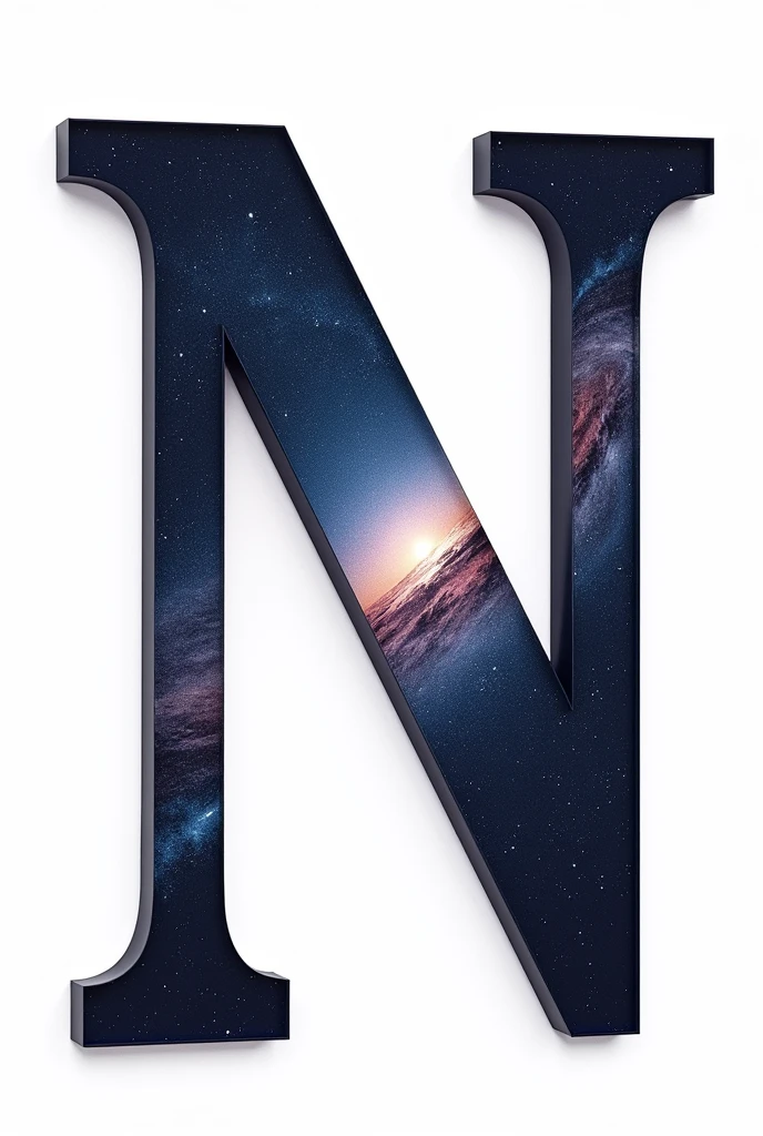 Letter N with universe texture on white background