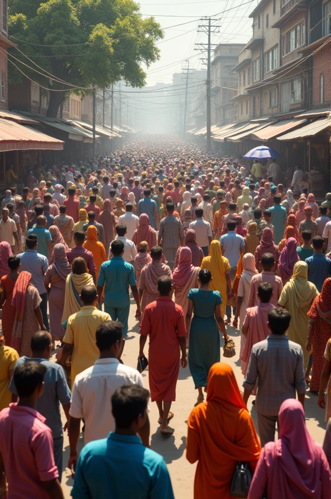 Indian crowd are walking on road