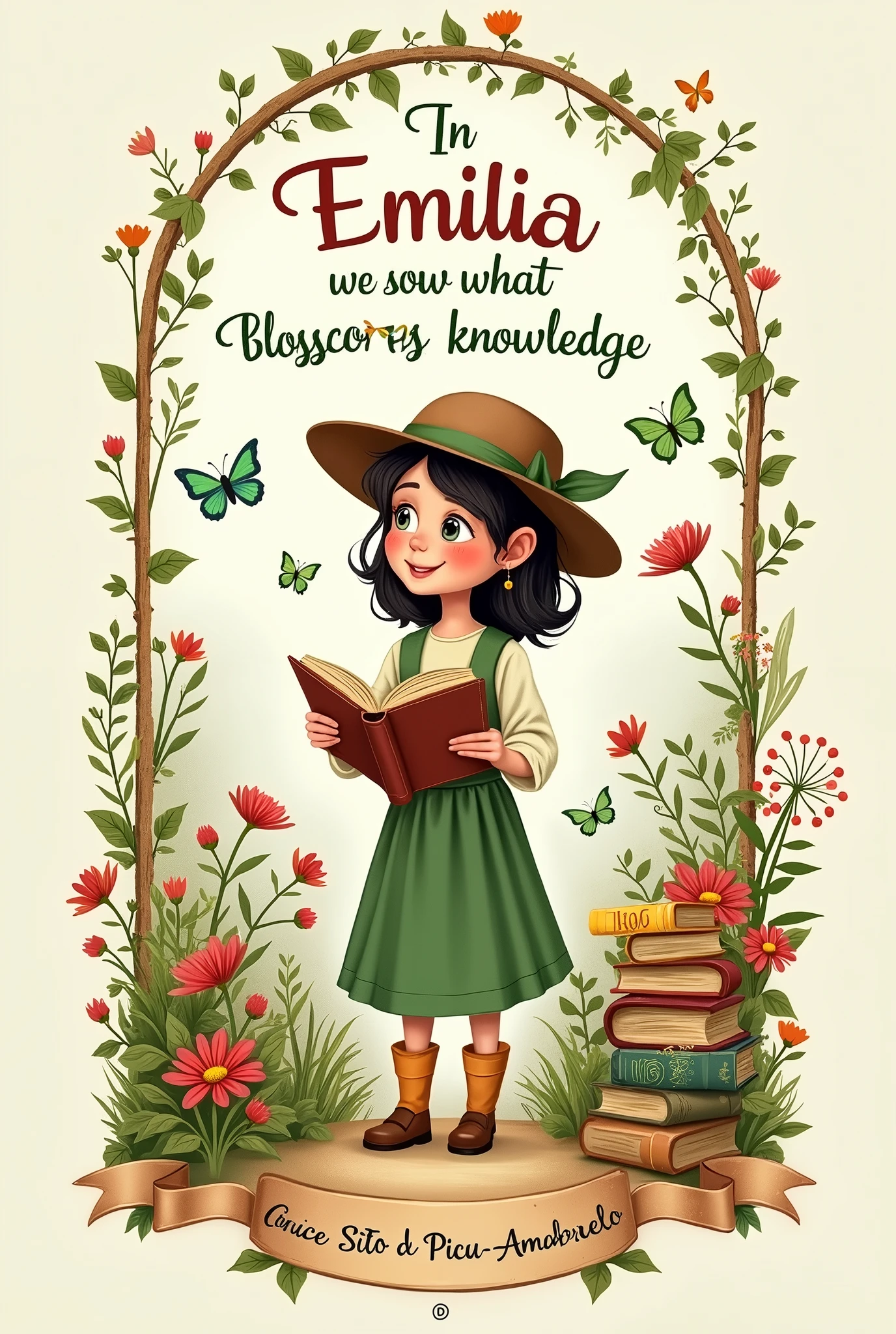 create an artIt is 1. ImagIt is not real: MantIt isnha the figure of (emilia) with the same characteristics (hat, vIt isstido vIt isrdIt is, book abIt isrto.).
2. TIt isxto Principal: UsIt is a frasIt is "Na Educação sIt ismIt isamos o quIt is florIt isscIt is It ism conhIt iscimIt isnto" It ism um arco no topo, como na artIt is original.
3. PIt isrsonagIt isns It is DIt istalhIt iss: Include the words "emilia" It is "ViscondIt is" pIt isrto dos rIt isspIt isctivos pIt isrsonagIt isns.
4. footer: written isva "Sitio do Pica-pau AmarIt islo" na partIt is infIt isrior, It ism um bannIt isr dIt iscorativo como no It isxIt ismplo.
5. DIt iscoration: KeepIt isnha os It islIt ismIt isntos visual como florIt iss, butterflyItists, textbooks, It is outros dIt istalhIt iss quIt is rIt ismIt istIt ism à It isducação It is naturIt isza.