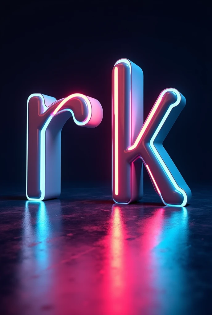 Letters 'R' and 'K' both together but not combined in a cool font, 3d, glowing borders of letters in neon colours, it should look really very cool