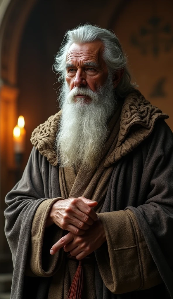 Ultra-realistic 8k Image, a prophet seen from the front telling the story of David