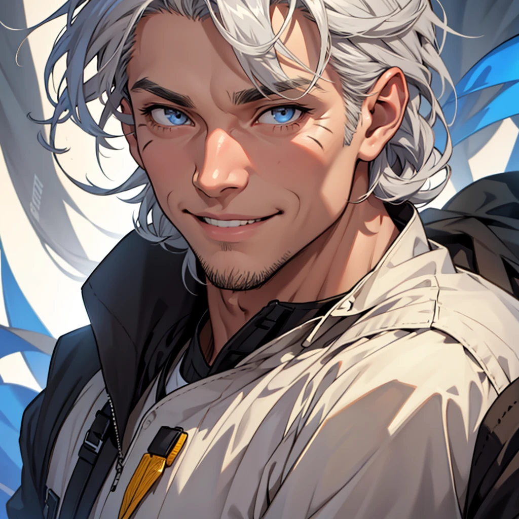 Create a detailed avatar of an elderly man with a happy expression. He has a full head of gray hair, with a few strands slightly out of place, adding to his charm. Your bright, intelligent eyes shine with wisdom and kindness. His face is marked by age, showing the marks of a life well lived, but his smile radiates happiness and contentment. He wears simple, comfortable clothes that reflect his laid-back nature. The background should be soft and warm, emphasizing your welcoming personality.