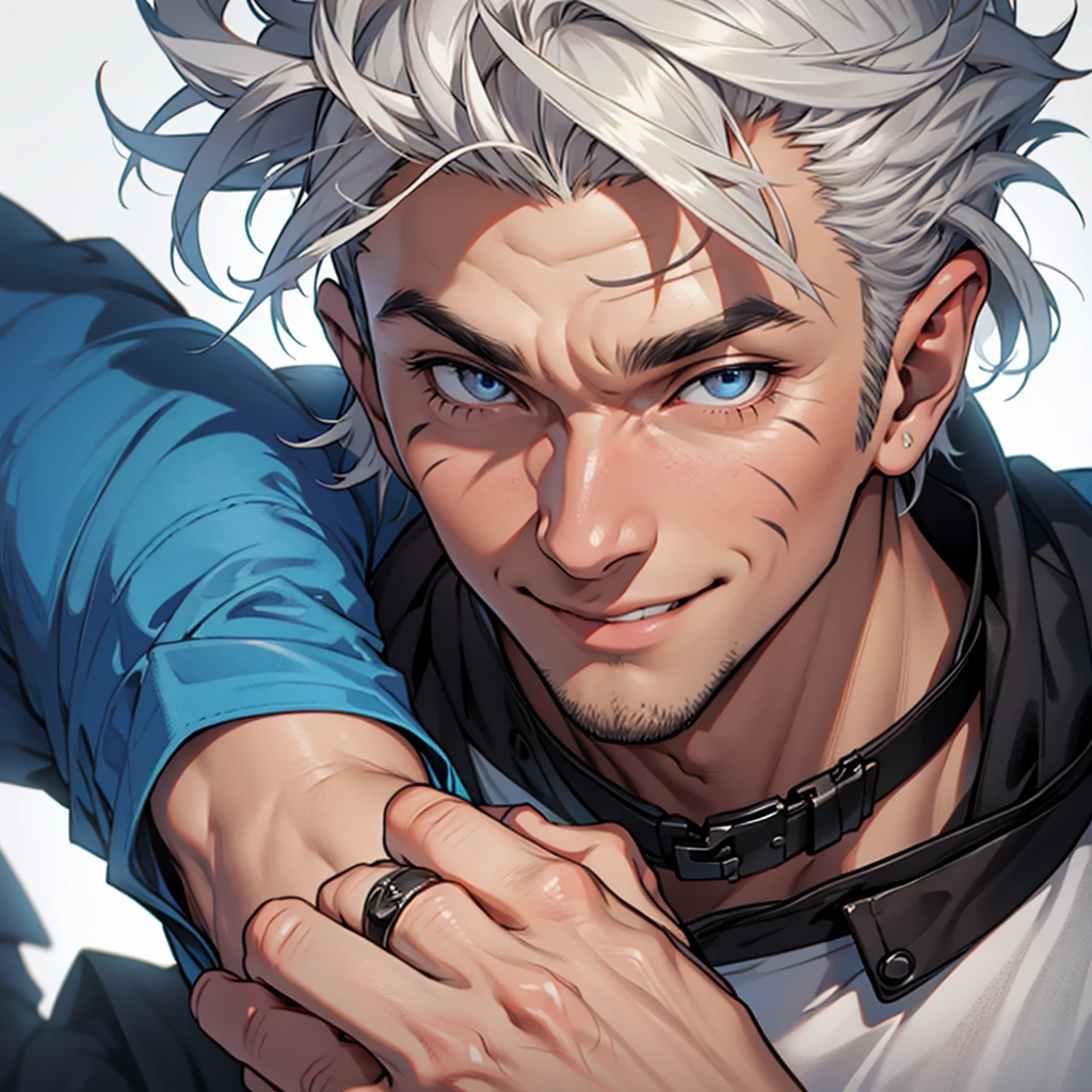 Create a detailed avatar of an elderly man with a happy expression. He has a full head of gray hair, with a few strands slightly out of place, adding to his charm. Your bright, intelligent eyes shine with wisdom and kindness. His face is marked by age, showing the marks of a life well lived, but his smile radiates happiness and contentment. He wears simple, comfortable clothes that reflect his laid-back nature. The background should be soft and warm, emphasizing your welcoming personality.