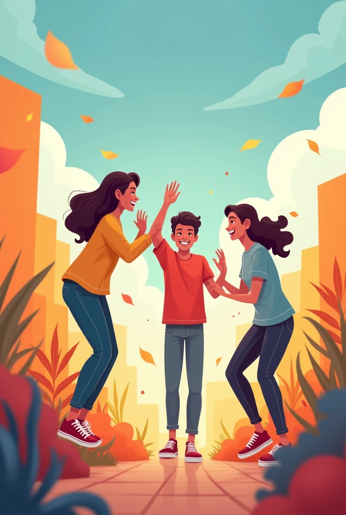 

10. **Teamwork Message**: Create an image that visually represents the message of teamwork, perhaps showing the three friends working together or helping each other out in different situations.






