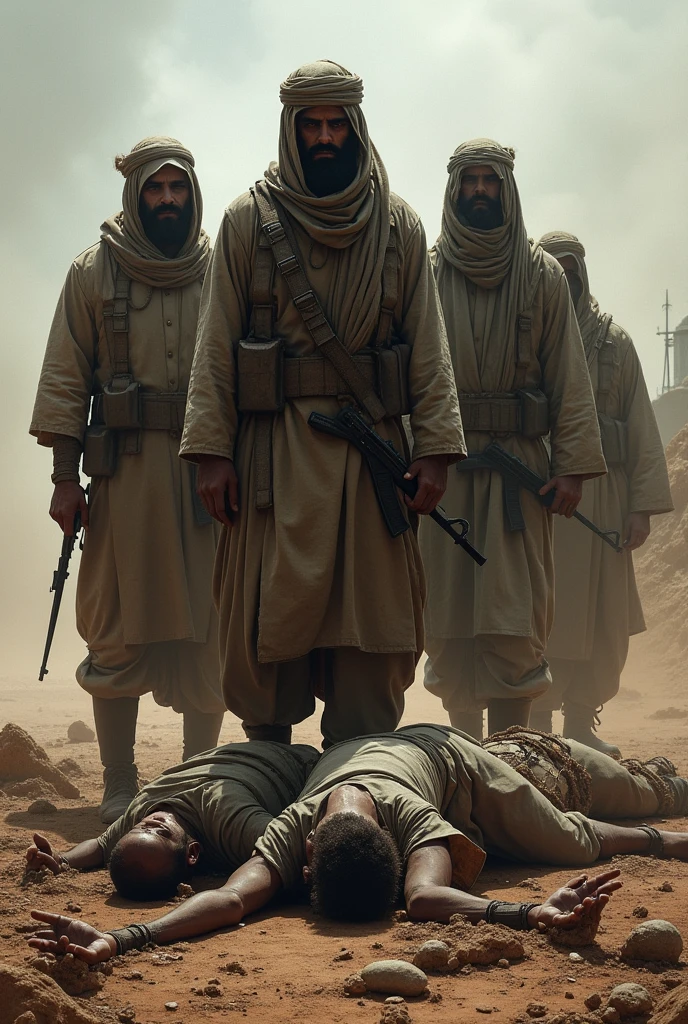 Generate me a picture of taliban where the enemies lie under their feet