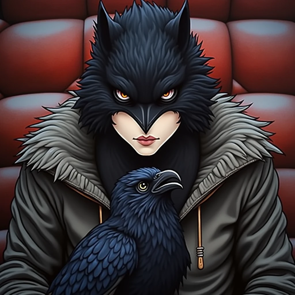 Brian Froud style, oil painting, chiaroscuro, comic style, A hybrid creature with the body and head of a wolf but the feathers and tail of a raven, on (cold pressed 300g/m² cotton paper), dynamic, highly detailed, artstation, concept art, smooth, sharp focus, illustration, art by John William Waterhouse, details by Carl Larsson, detailed cavern background, 60-30-10 color rule, warm tones, rays of light, studio lighting, white background, pastel colors