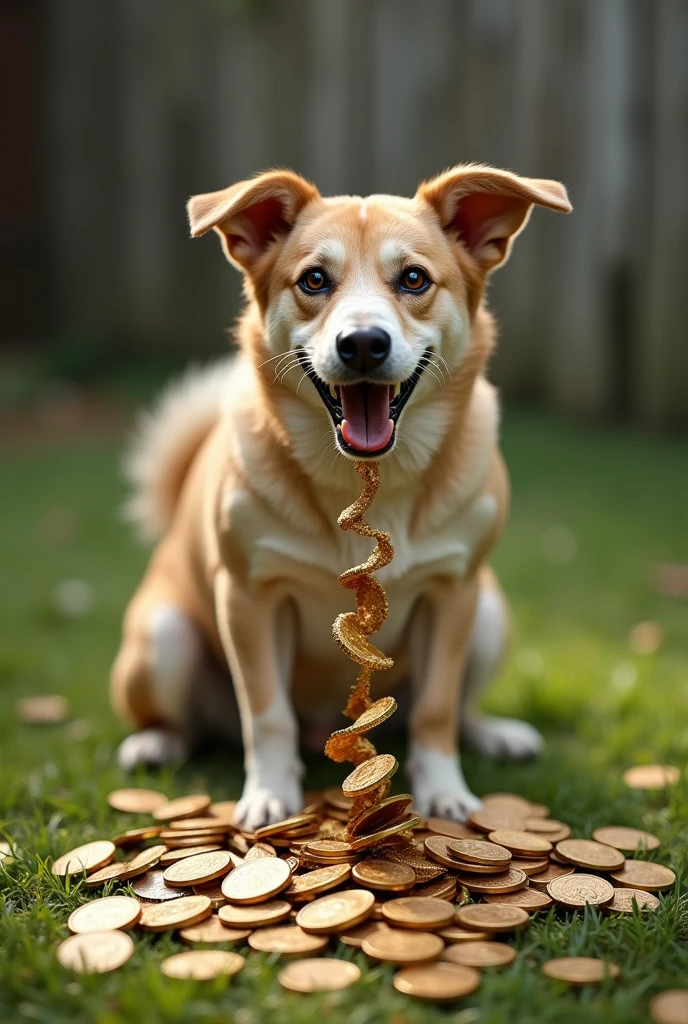 A dog shitting coins