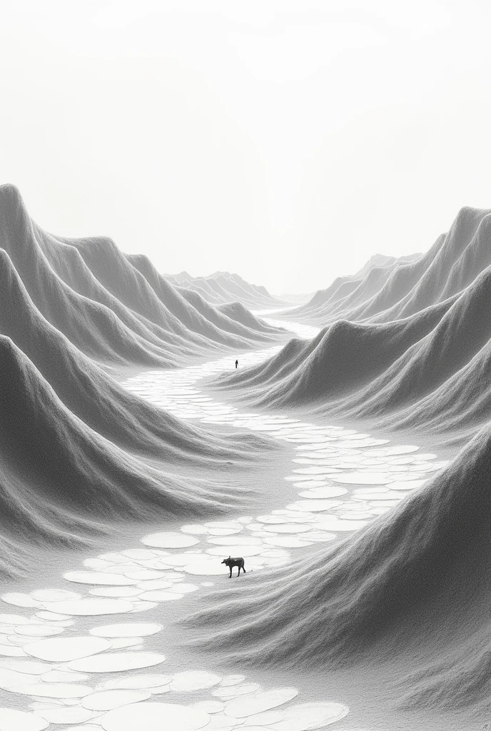 slightly sloping land drawing, unrealistic drawing, very unrealistic