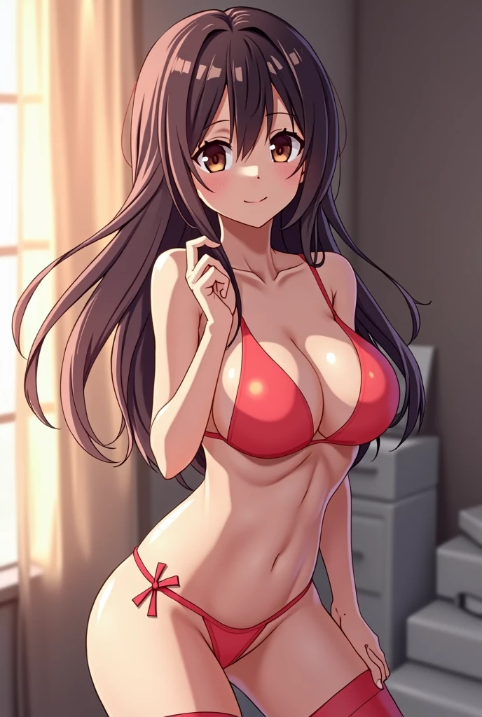 An anime sexy girl showing her tits, ass and pink and round nipples