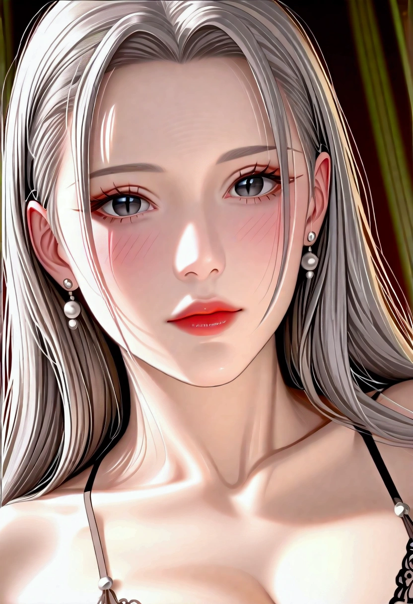 score_9, score_8_superior, score_7_superior, High-resolution CG illustration,A masterpiece in 32K resolution,Highest quality,it is really amazing,Very detailed,Ultra-high resolution,Ultra-realistic,Realistic,Increased depth of field,Cinematic lighting,
Elegant mature Japanese woman,
Shiny silver hair,Wavy long hair,Showing his forehead,god々Beautiful,Ultra-detailed and beautiful face,Sensual look,Beautiful dark brown, moist eyes,Pitch black eyes,Glowing, moisturized skin,Translucent white skin,born々New skin texture,Great proportions,
Elegant wine-red slit dress,spaghetti straps,Deep slit,Detailed and beautiful lace decorations,born地の柔らかな質感,
Black panties,
Black Stockings,
高層ビルの屋superior,Background of big city night scene,
Dramatic Angle,