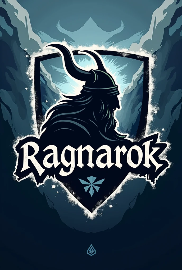 I want a logo in size 3:4 for my e-sport team, I want the background to be Nordic themed and have an image in the center(silhuette) of a Viking's head and in the lower centered part has the name Ragnarok with a font that resembles antiquity