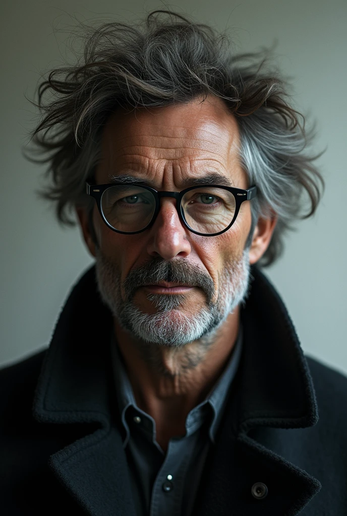 Create a image of a man with big hairs wearing glasses