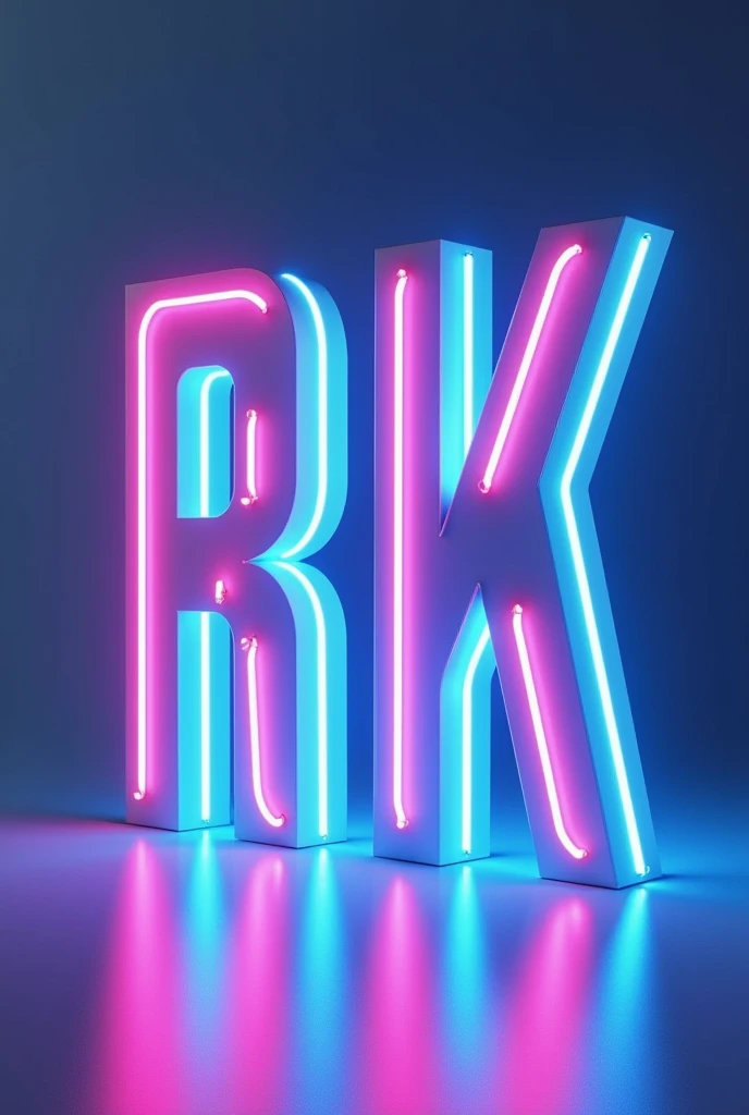 Both Letters 'R' and 'K' in capital, together but not combined to each other, in a cool font, 3d, glowing borders of letters in bluish purple neon colours, it should look really very cool