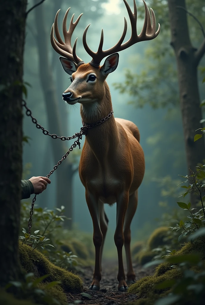 wounded animal trapped in a hunter’s snare. You approach the trapped animal and realize it’s a majestic deer with piercing eyes. You carefully free the deer from the snare,