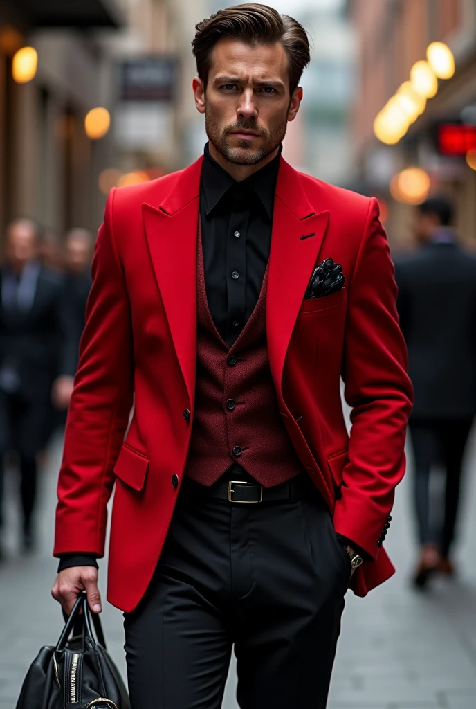 One man character really red and black combination dress up