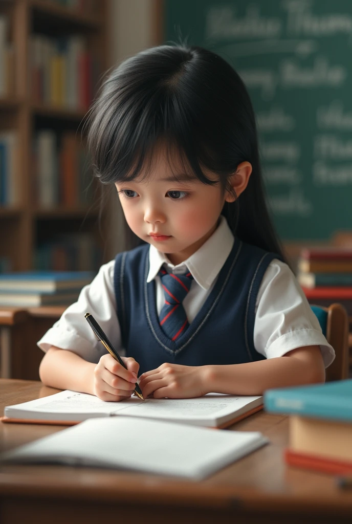 Developing cultural and intellectual skills, education according to the curricula prescribed for students , receiving information in the classroom, a close-up picture of a student wearing a uniform sitting on a school desk, performing school assignments