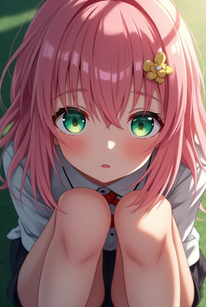 anime girl with pink hair and green eyes sitting on the ground, photorealistic anime girl render, detailed portrait of anime girl, detailed digital anime art, stunning anime face portrait, realistic anime artstyle, close up of a young anime girl, photorealistic anime, seductive anime girl, beautiful anime portrait, beautiful anime girl, beautiful anime face, smooth anime cg art