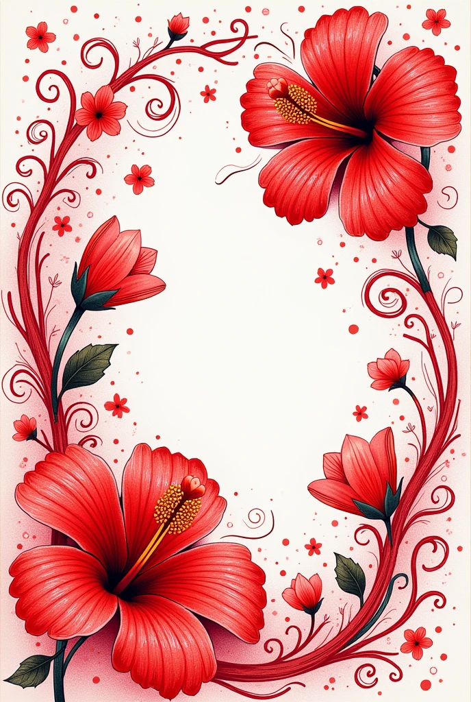 Bunga raya frame red doodlecolor pencil art