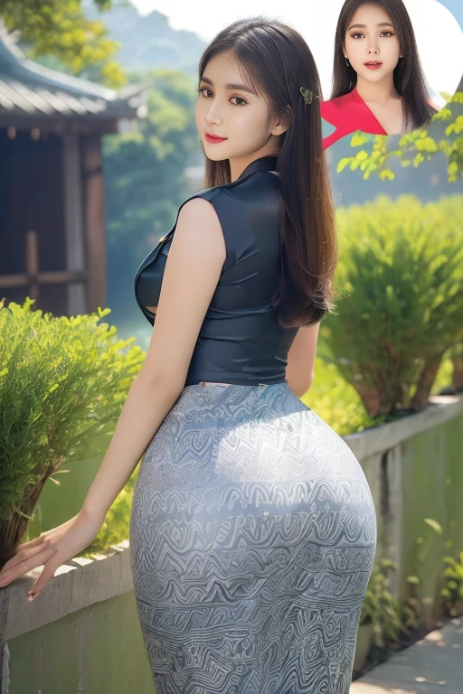 Myanmar girl with attractive curvy full body. Friends full-length bikini,((big ass, high hips)) long hair Background Myanmar Bagan pagodas(green+black 🖤 dress) reflective long dress painted with flower patterns, only dress. hi gh hips High resolution High resolution natural background High resolution HD 3D, 8K cartoon anime