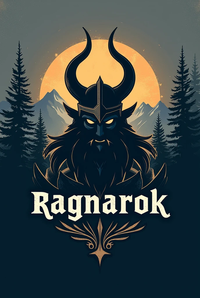 I want a logo in size 3:4 for my e-sport team, I want the background to be Nordic themed and have an image in the center(silhuette) of a Viking's head and in the lower centered part has the name Ragnarok with a font that resembles antiquity and leaves the colors in a Nordic theme