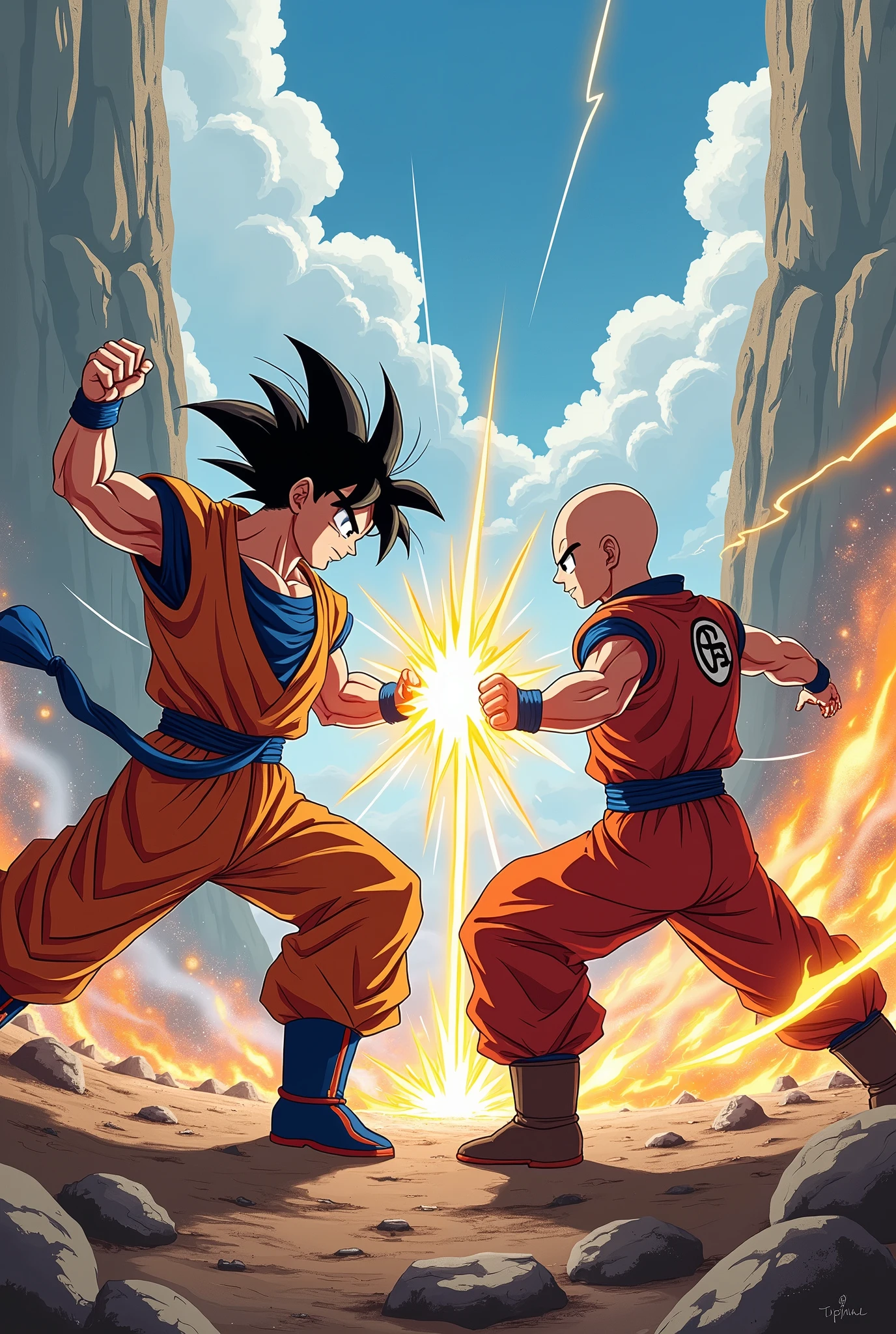 Goku and Saitama fighting 