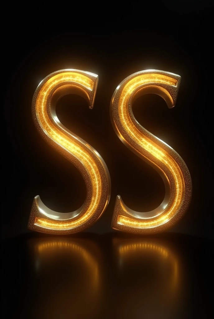 Two perfectly illuminated and shiny golden S&#39;s with a black background and a golden line running through them 