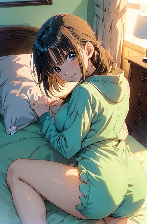 Anime girl lying on bed with her ass exposed, Fascinating anime, Naughty, Smooth anime CG art, | Anime with attention to detail, Naughty style, Top rated on pixiv, wake up, Beautiful and attractive anime teen, by Shimo, Lit from behind, Teasing Smile,Naughty anime style、Sleep with your butt sticking out upwards