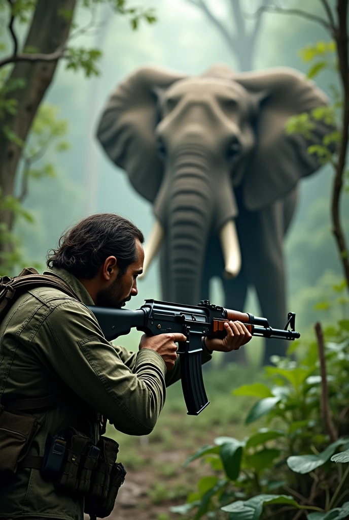 A man hunt elephant with ak47
