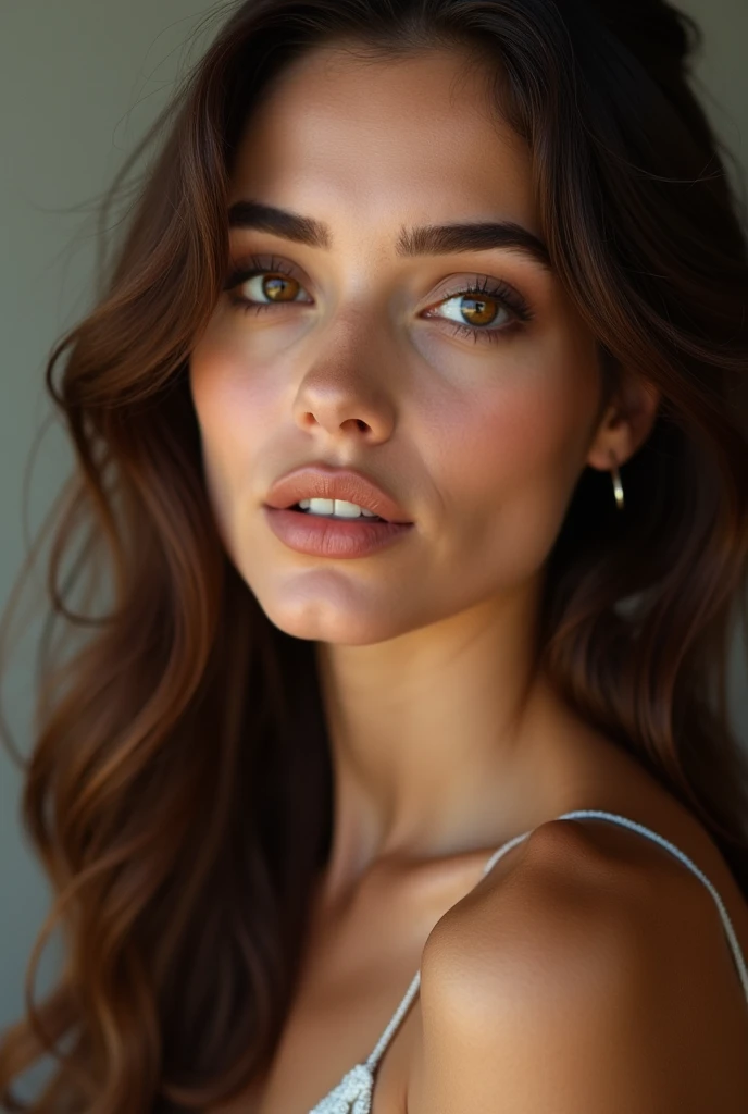 arabic supermodel woman brown hair, brown eyes and sexy realism existing