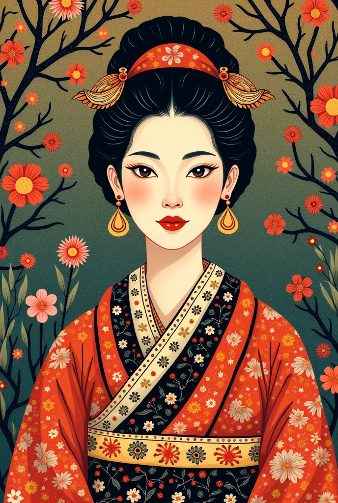 Historical women figure of japan in Madhubani 